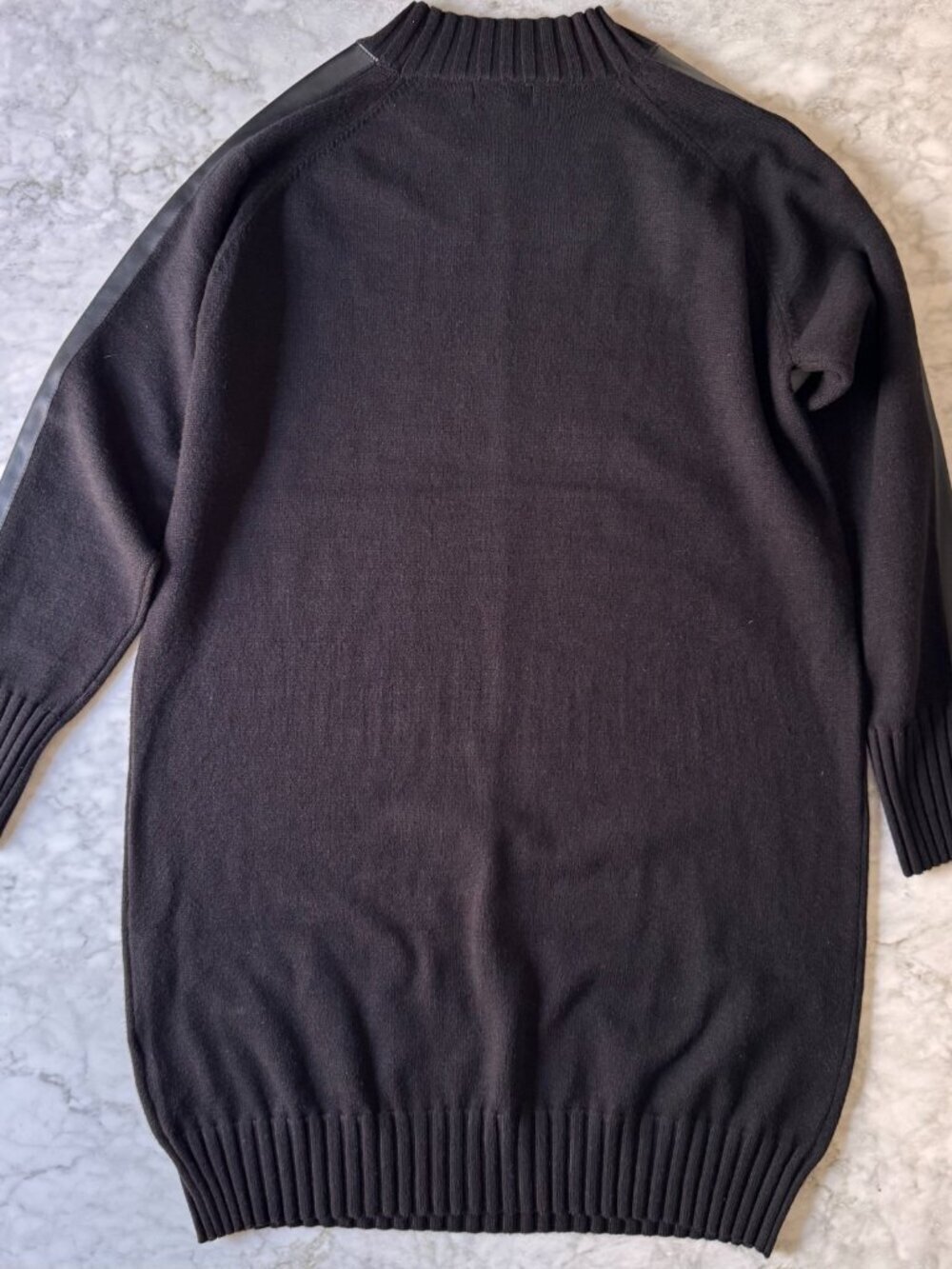 Evereve Harlow Knit Sweater Dress Black Faux Leather Sleeve Stripe Size L NEW - Picture 9 of 9